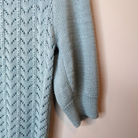 Vintage Koret Eyelet Knit Crochet Blue 3/4  Sleeve Sweater Woman Small - Picture 4 of 7